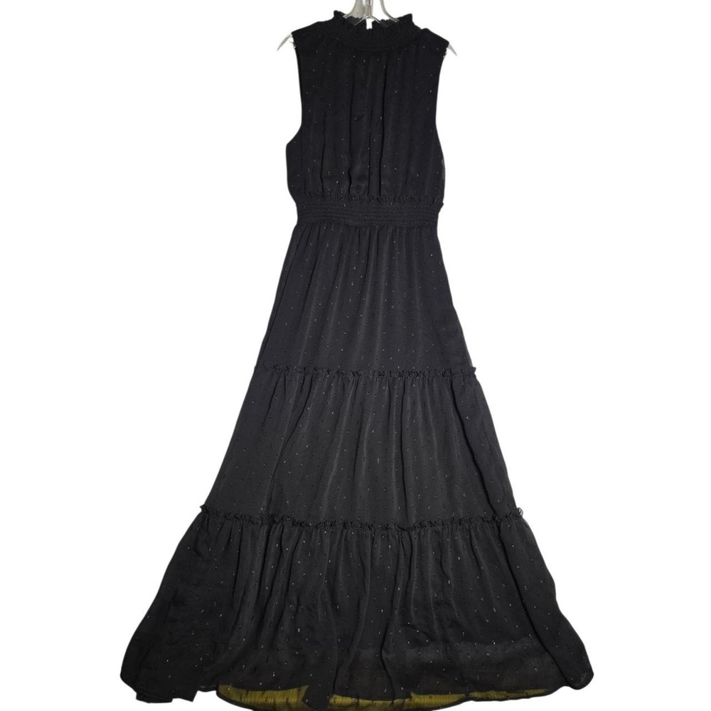 Draper James RSVP Black Metallic Clip Dot Tiered Maxi Dress Sleeveless Large